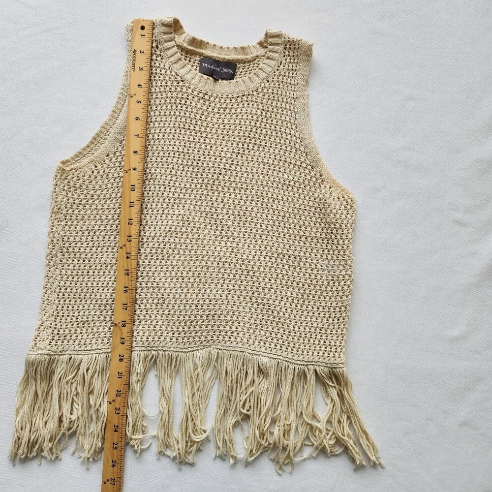 Michael Stars Crochet Fringe Knit Sleeveless Top Beige Soft Comfy Festival Boho - Picture 12 of 12